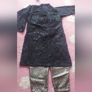 Pakistani black dress shalwar kameez party wear. Gown Style shirt